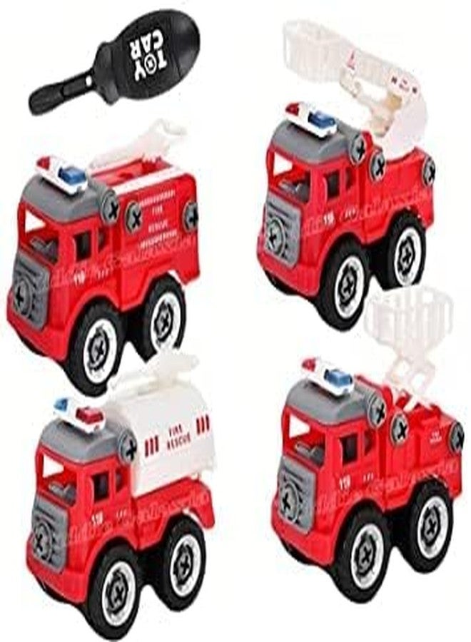 RAHU Fire Rescue Vehicle Set Toy 4 Pack Truck Set with 1 Screwdriver Tools, Truck Set - Image 1